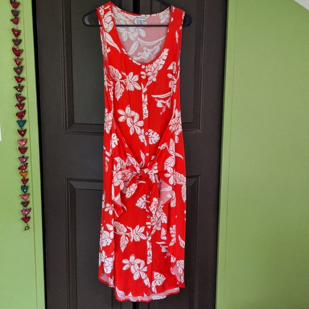 Tommie Bahama front wrap button up midi dress